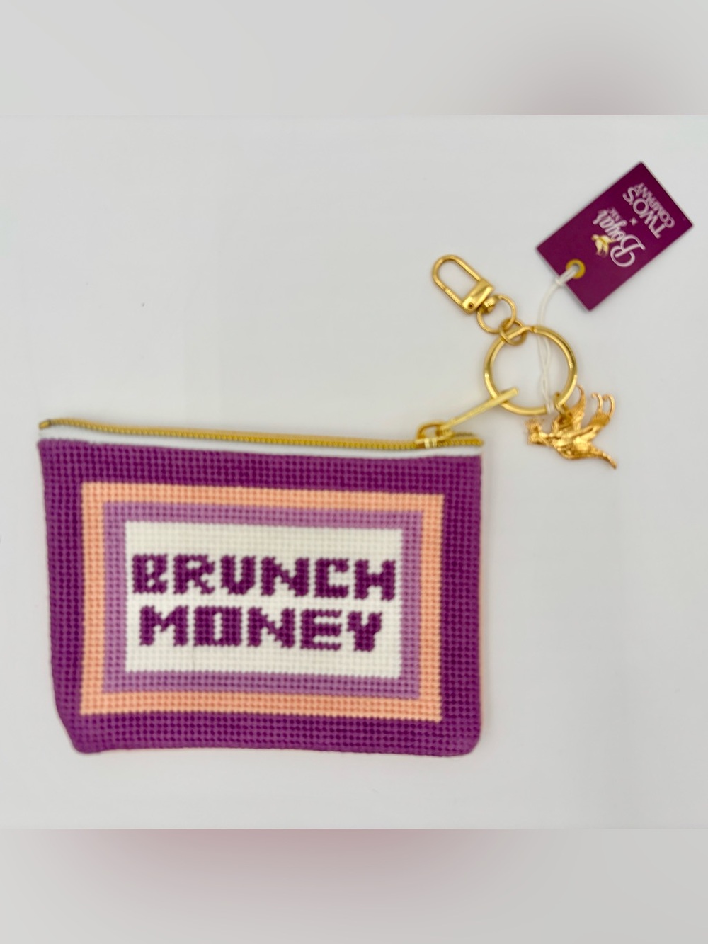 Boyar NYC Brunch Money Needlepoint Coin Purse Keychain NWT